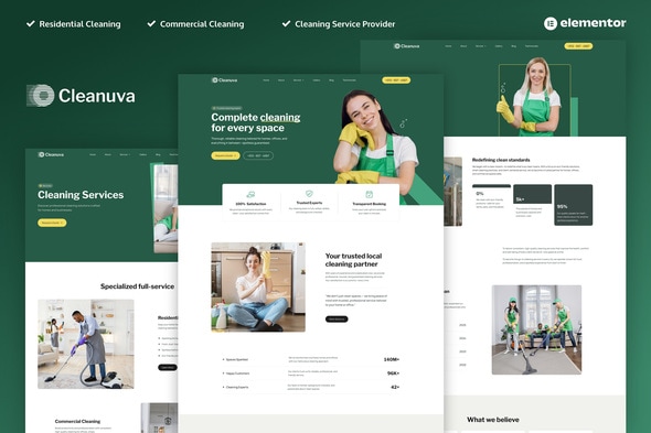 Cleanuva - Cleaning Services Elementor Pro Template Kit 1.0