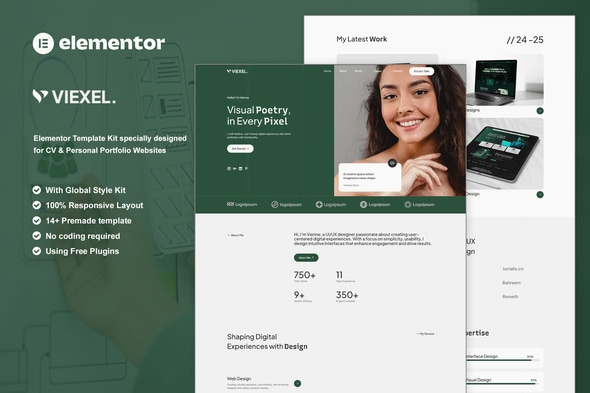 Viexel - CV & Personal Portfolio Elementor Template Kit 1.0
