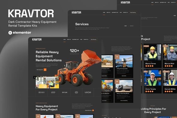 Kravtor - Contractor Heavy Equipment Rental Website Elementor Template Kit 1.0