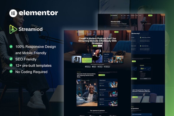 Streamiod - Podcaster & Music Streaming Elementor Template Kit 1.0