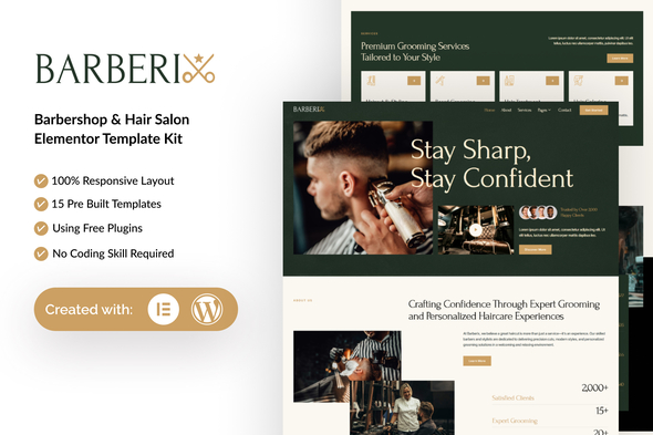 Barberix - Barbershop & Hair Salon Elementor Template Kit 1.0