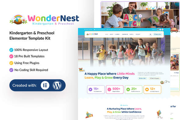 WonderNest - Kindergarten & Preschool Elementor Template Kit 1.0