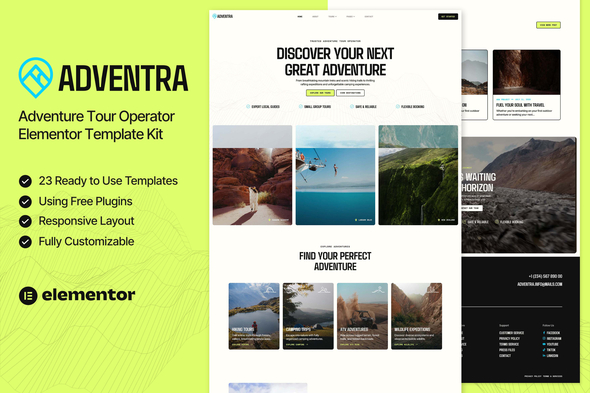 Adventra - Adventure Tour Operator Elementor Template Kit 1.0